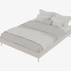 Lit Double 140x200 cm - Cadre Moderne, Revêtement en Velours, sans Matelas, Beige