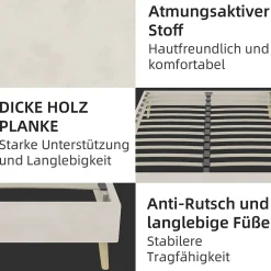 Lit Double 140x200 cm - Cadre Moderne, Revêtement en Velours, sans Matelas, Beige