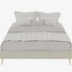 Lit Double 140x200 cm - Cadre Moderne, Revêtement en Velours, sans Matelas, Beige