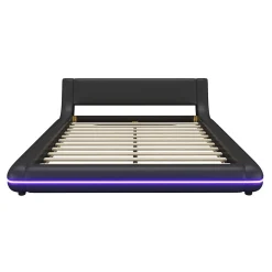 Lit Double 140x200 cm - Éclairage LED avec Télécommande 24 Touches - PU et MDF - Noir - Sans Matelas