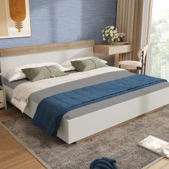 Lit double 180x200 cm - Lit adulte flottant en bois massif avec sommier à lattes - Bois massif - Sans Matelas - Naturel