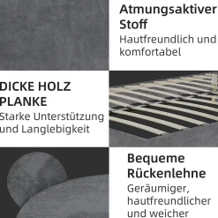 Lit Double 140x200 cm - Lit Adulte avec Tête Cartoon Capitonnée et Cadre Bas, Velours Gris, sans Matelas