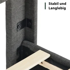 Lit double 140x200 cm - Lit adulte double capitonné avec sommier à lattes - Lin - Sans Matelas - Gris Foncé