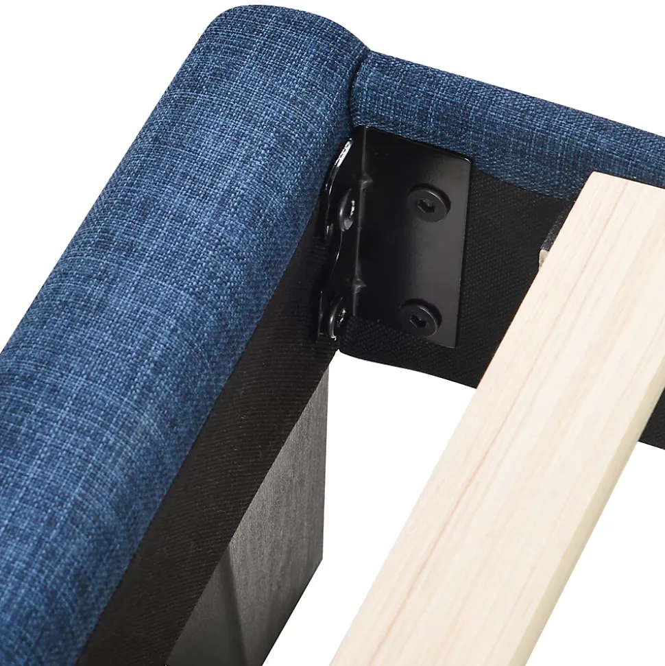 Lit double 140x200 cm - Lit adulte capitonné avec sommier à lattes - Lin - Sans Matelas - Bleu