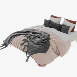 Lit Double 160x200 cm - Lit Adulte et Ado, Cadre Bas Minimaliste et Confortable, Sans Tête de Lit, Beige