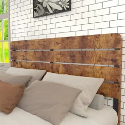 Lit Double 140x200 cm - Lit Adulte en Bois avec Cadre Métal Robuste - Style Industriel - Sans Matelas - Marron