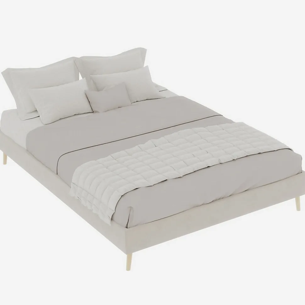 Lit Double 140x200 cm - Lit Adulte et Ado, Cadre Bas Minimaliste et Confortable, Sans Tête de Lit, Structure Robuste, Beige