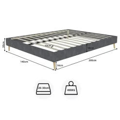 Lit Double 140x200 cm - Lit Adulte Minimaliste et Stable, Sans Tête de Lit et Sans Vérin, Sans Matelas, en Velours Hollandais Gris