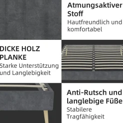 Lit Double 140x200 cm - Lit Adulte Minimaliste et Stable, Sans Tête de Lit et Sans Vérin, Sans Matelas, en Velours Hollandais Gris