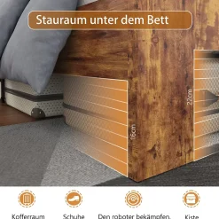 Lit Double 160x200 cm - Lit Adulte en Bois avec Cadre Métal Robuste - Style Industriel - Sans Matelas - Marron