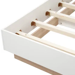 Lit double 160x200 cm - Lit adulte flottant en bois massif avec sommier à lattes - Bois massif - Sans Matelas - Naturel