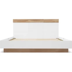 Lit double 160x200 cm - Lit adulte flottant en bois massif avec sommier à lattes - Bois massif - Sans Matelas - Naturel