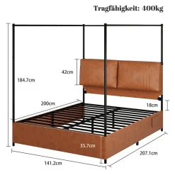 Lit Double 140x200 cm - Lit Adulte en PU avec Têtières Amovibles et Boucles Métalliques - design Moderne - Sans Matelas - Beige