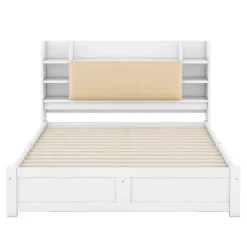 Lit Double 160x200 cm - Lit Adulte avec 4 Tiroirs et Tête Multifonctionnelle - Bois de Pin et MDF - Blanc - Sans Matelas