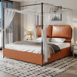 Lit Double 180x200 cm - Lit Adulte en PU avec Têtières Amovibles et Boucles Métalliques - design Moderne - Sans Matelas - Beige