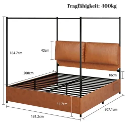 Lit Double 180x200 cm - Lit Adulte en PU avec Têtières Amovibles et Boucles Métalliques - design Moderne - Sans Matelas - Beige