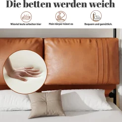 Lit Double 180x200 cm - Lit Adulte en PU avec Têtières Amovibles et Boucles Métalliques - design Moderne - Sans Matelas - Beige