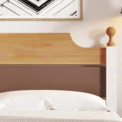 Lit double 140x200 cm - Lit avec tête et pied de lit - Pin + MDF - Sans matelas - Blanc