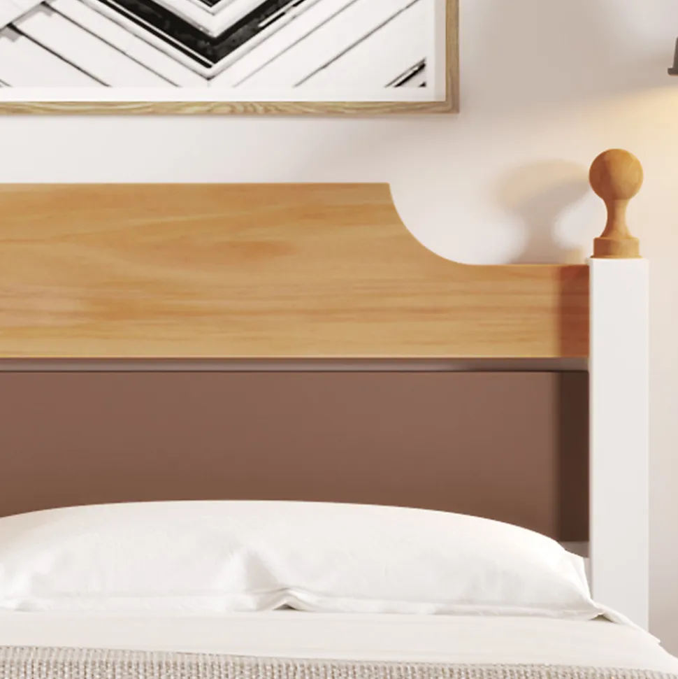 Lit double 140x200 cm - Lit avec tête et pied de lit - Pin + MDF - Sans matelas - Blanc