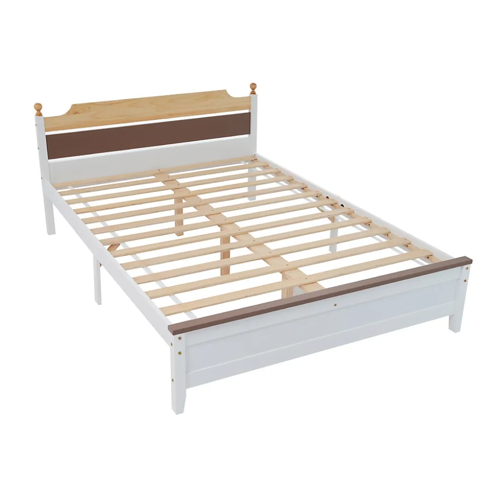 Lit double 140x200 cm - Lit avec tête et pied de lit - Pin + MDF - Sans matelas - Blanc