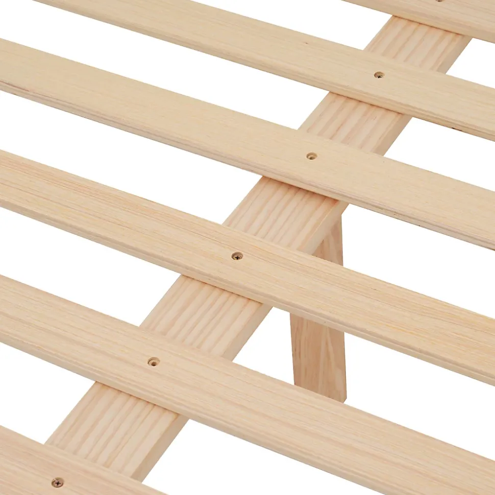 Lit double 140x200 cm - Lit avec tête et pied de lit - Pin + MDF - Sans matelas - Blanc + Naturel