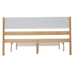 Lit double 140x200 cm - Lit avec tête et pied de lit - Pin + MDF - Sans matelas - Blanc + Naturel