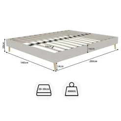 Lit Double 140x200 cm - Lit Bas Adulte et Ado, Design Minimaliste pour Chambre Moderne, Sans Matelas, Beige