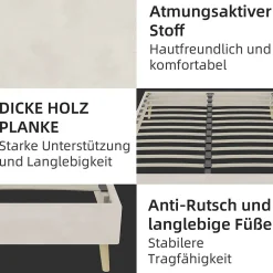 Lit Double 140x200 cm - Lit Bas Adulte et Ado, Design Minimaliste pour Chambre Moderne, Sans Matelas, Beige