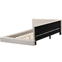 Lit Double 140x200 cm - Lit Canapé enfant, Structure Robuste avec Velours Doux au Toucher, Sans Matelas - Beige