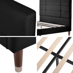 Lit double 140x200 cm - Lit capitonné avec sommier à lattes - Lin - Sans Matelas - Noir