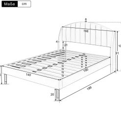 Lit Double 140x190 cm - Lit Capitonné ado - Velours - Élégance Moderne - Sans Matelas - Beige
