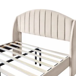 Lit Double 140x190 cm - Lit Capitonné ado - Velours - Élégance Moderne - Sans Matelas - Beige