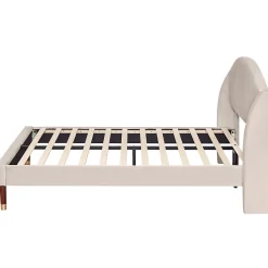 Lit Double 140x190 cm - Lit Capitonné ado - Velours - Élégance Moderne - Sans Matelas - Beige