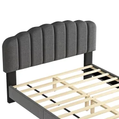 Lit Double 140x200 cm - Lit Classique avec Tête de Lit Réglable - Lin + MDF - Sans Matelas - Gris