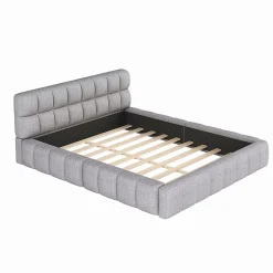 Lit Double 140x200 cm - Lit Double Ado Capitonné avec Tête de Lit et Sommier Inclus - Cadre en Lin Moderne - Sans Matelas - Gris