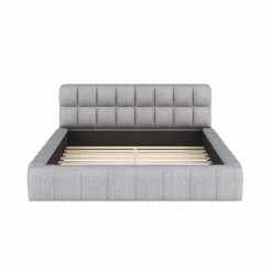 Lit Double 140x200 cm - Lit Double Ado Capitonné avec Tête de Lit et Sommier Inclus - Cadre en Lin Moderne - Sans Matelas - Gris