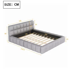 Lit Double 140x200 cm - Lit Double Ado Capitonné avec Tête de Lit et Sommier Inclus - Cadre en Lin Moderne - Sans Matelas - Gris