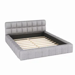 Lit Double 140x200 cm - Lit Double Ado Capitonné avec Tête de Lit et Sommier Inclus - Cadre en Lin Moderne - Sans Matelas - Gris