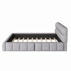 Lit Double 140x200 cm - Lit Double Ado Capitonné avec Tête de Lit et Sommier Inclus - Cadre en Lin Moderne - Sans Matelas - Gris