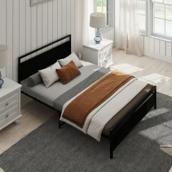 Lit Double 140x200 cm - Lit en Métal Noir Robuste et Gain de Place pour Appartement - Sans Matelas