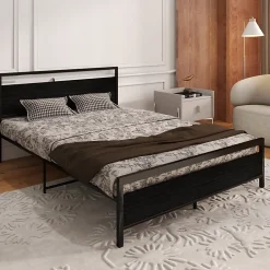 Lit Double 140x200 cm - Lit en Métal Noir Robuste et Gain de Place pour Appartement - Sans Matelas