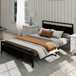 Lit Double 140x200 cm - Lit en Métal Noir Robuste et Gain de Place pour Appartement - Sans Matelas