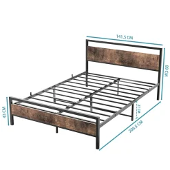 Lit Double 140x200 cm - Lit en Métal Noir Robuste et Gain de Place pour Appartement - Sans Matelas