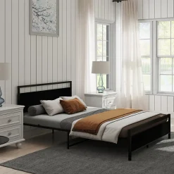 Lit Double 140x200 cm - Lit en Métal Noir Robuste et Gain de Place pour Appartement - Sans Matelas