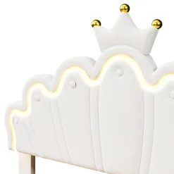 Lit double 140x200 cm - Lit enfant avec 2 rangements - PU + MDF - Sans matelas - Blanc