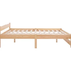 Lit Double 140x200 cm - Lit Futon Naturel en Bois Massif avec Tête de Lit - Lit Scandinave Minimaliste Adulte - Sans Matelas
