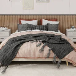 Lit Double 160x200 cm - Lit pour Adulte/Ado Moderne à Base Basse, Sans Tête de Lit, Sans Matelas, en Velours Hollandais Beige