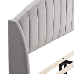 Lit Double 140x200 cm - Lit Rembourré ado - Velours - Sans Matelas - Gris