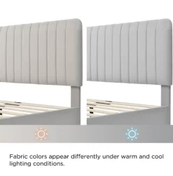 Lit double 140x200 cm - Lit rembourré avec tête de lit capitonnée - Lin - avec Matelas - Beige