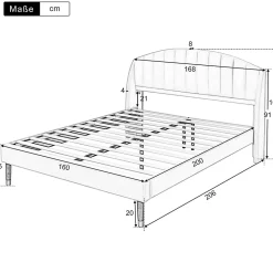 Lit Double 160x200 cm - Lit Rembourré ado - Velours - Sans Matelas - Gris